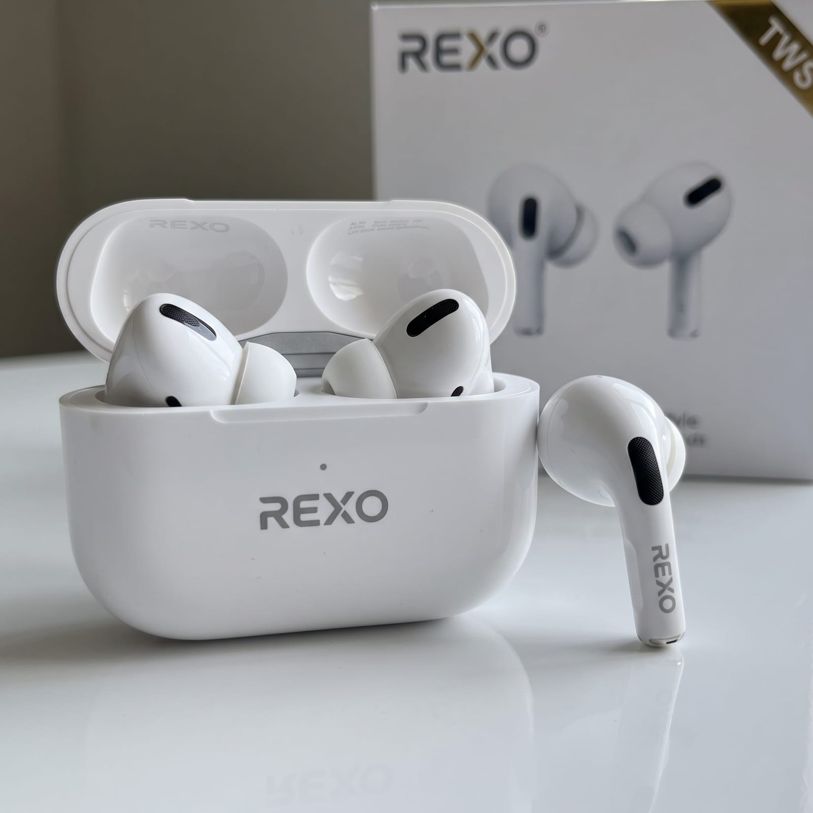 Original- REXO AirPods Pro Style TWS Wireless Earbuds – Bluetooth Earphone with Charging Case
