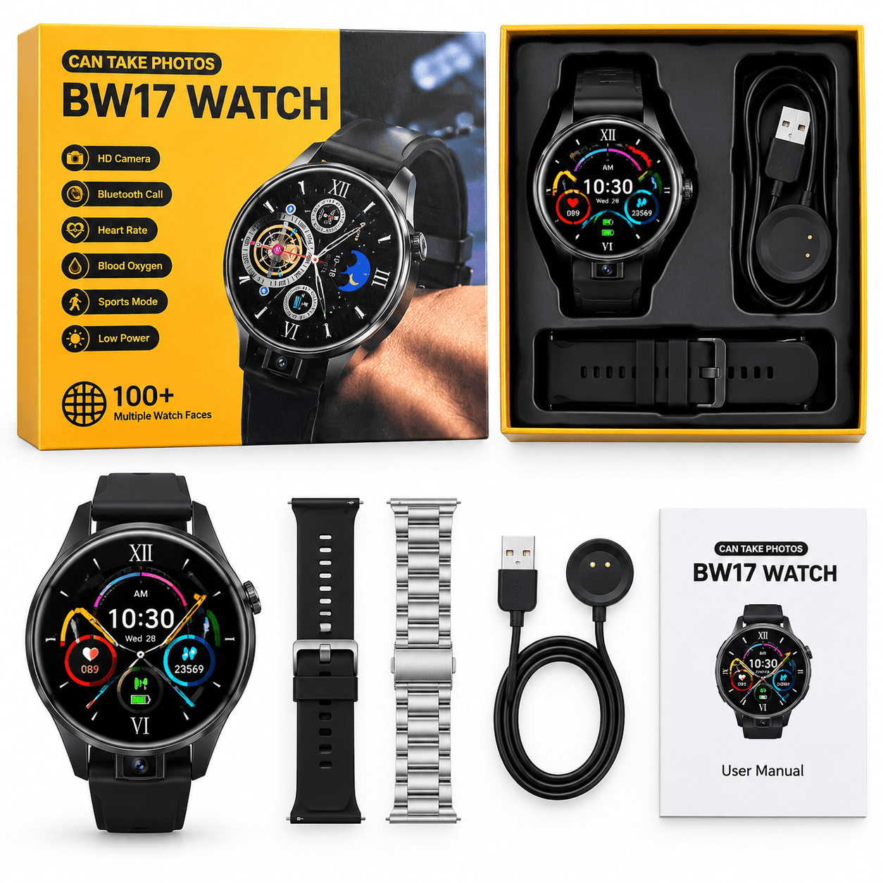 BW17 Smart Watch – Bluetooth Calling Smartwatch with Camera Remote & 100+ Features
