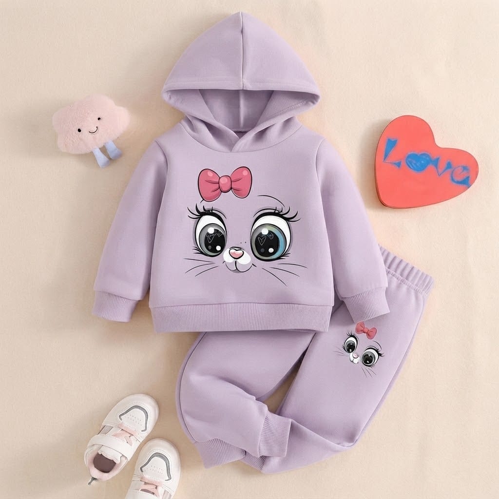 Kids Stylish Black Teddy Bear Hoodie & Jogger Set