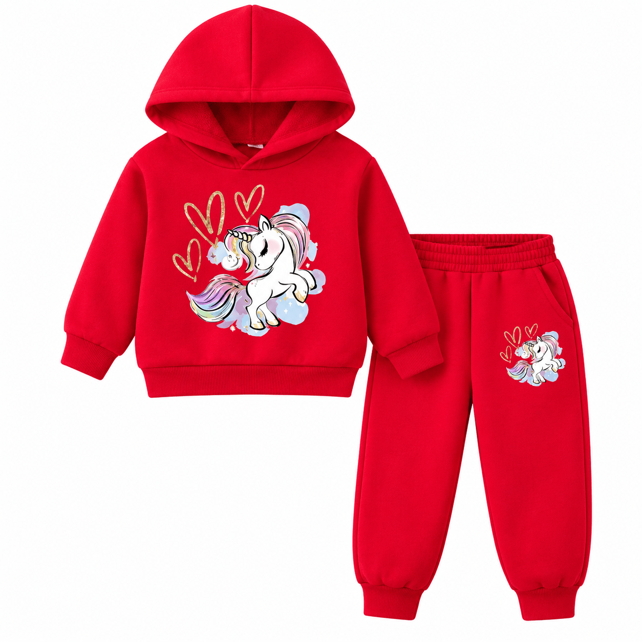 Baby Girls Red Unicorn Hoodie & Pant Set