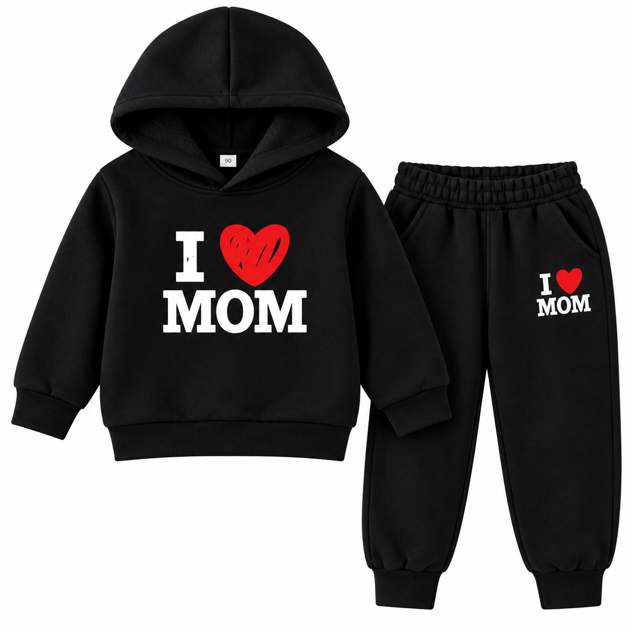 Baby Kids I Love Mom Black Hoodie & Pant Set